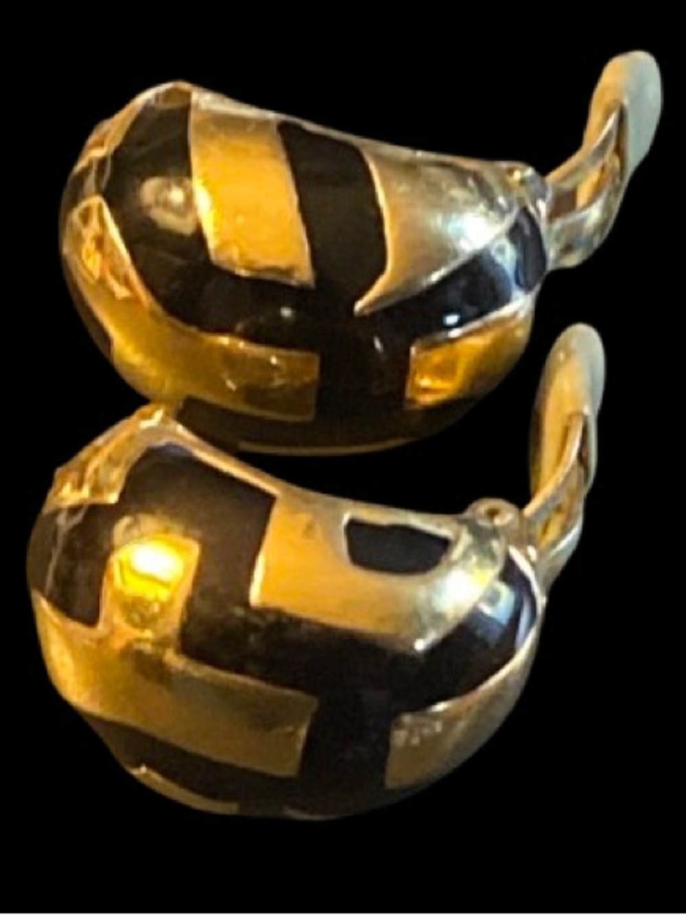 Vintage Gold Plated Black Enamel Clip-On Earrings Signed Ciner Dome Geometric